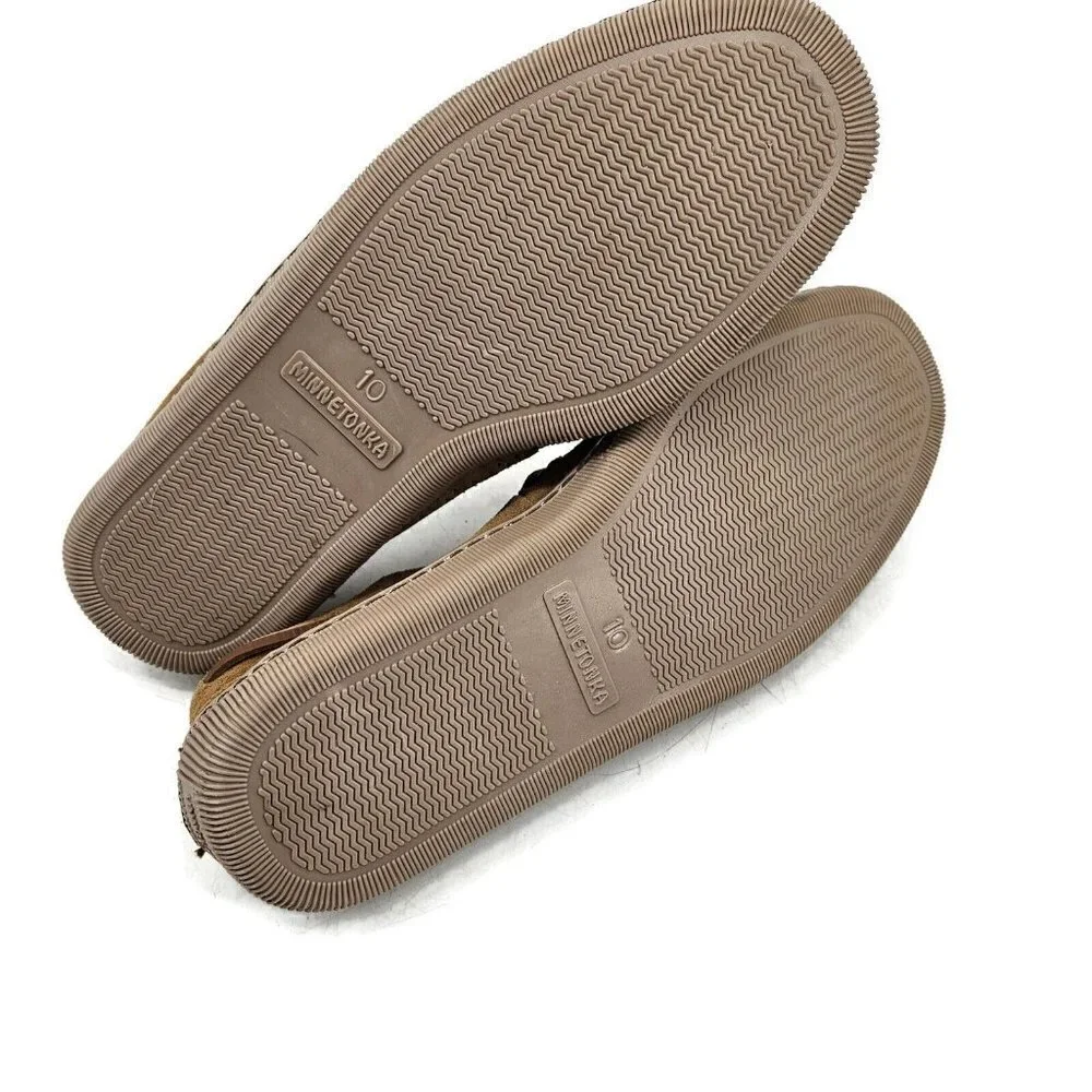 New Minnetonka Sheepskin Hardsole Moccasins Mens 10 Golden Tan 3741 Slippers